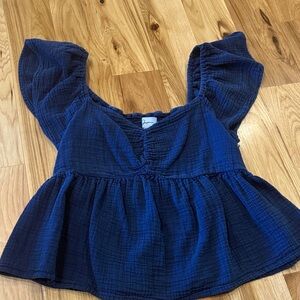 Blue Ruffled Sleeve Top
